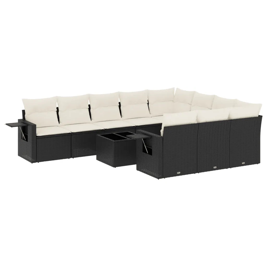 Set Divani da Giardino 11 pz con Cuscini in Polyrattan Nero