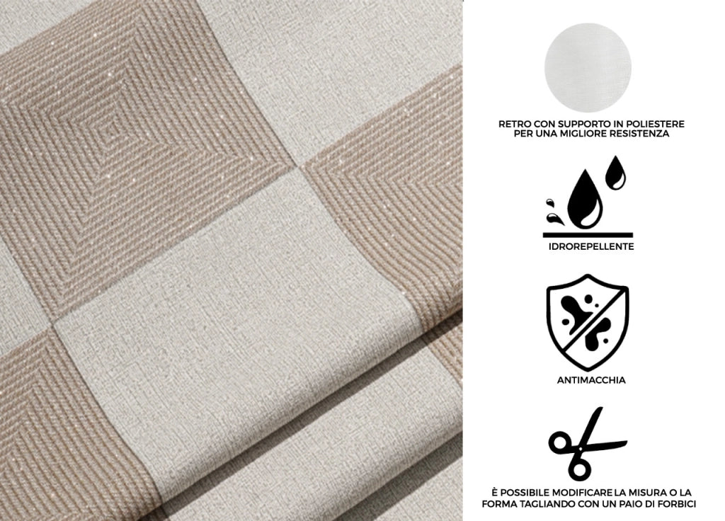 Tovaglia Antimacchia PVC Proteggi Tavolo Maniva Glitter Quadri - 140x300 - D10 Beige