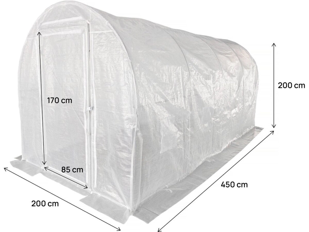 Serra a tunnel da giardino "Mimosa" con porta - 9 m² - 180 g - Bianco