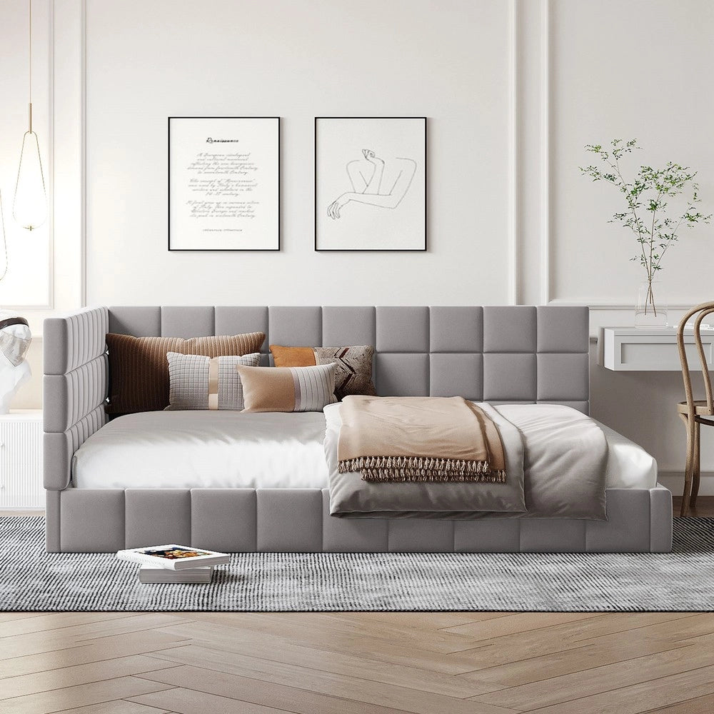 Letto Imbottito con Rete a Doghe ¨C MINIMAL ¨C Velluto Grigio 140x200