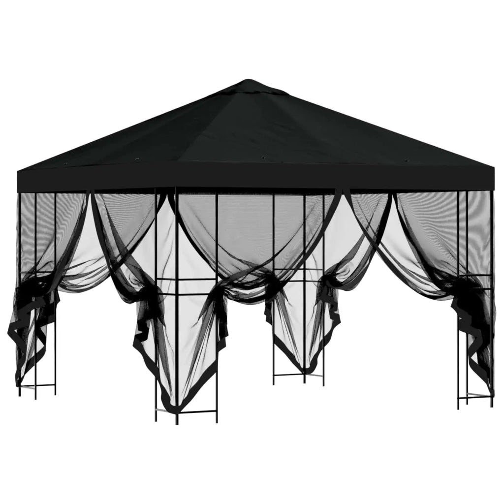 Gazebo da giardino con pareti laterali 3 x 3 m Nero 900346