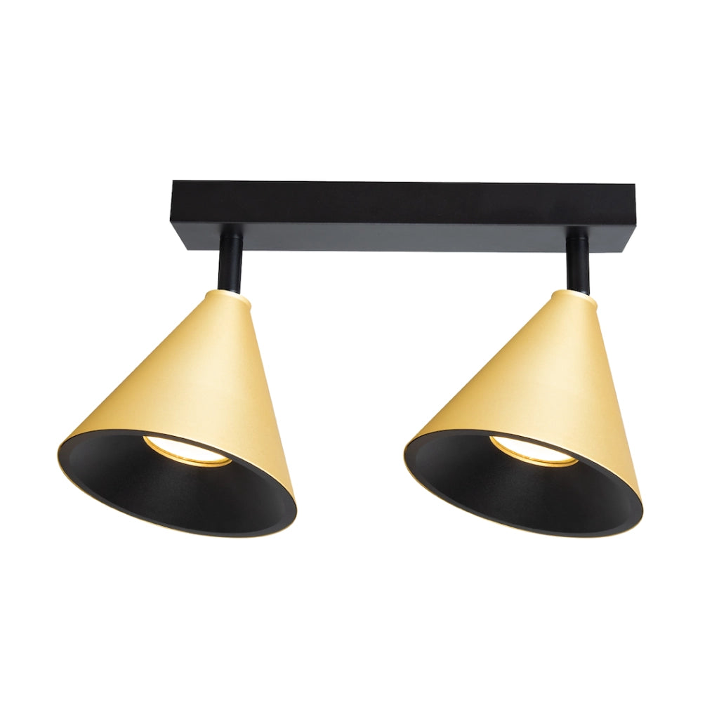 Faretto soffitto doppio su barra oro/nero GU10 Cone