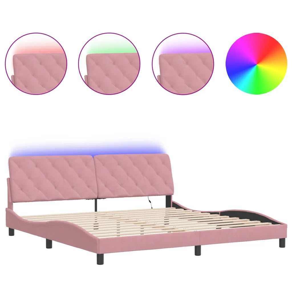 Giroletto con LED senza Materasso Rosa 200x200 cm in Velluto