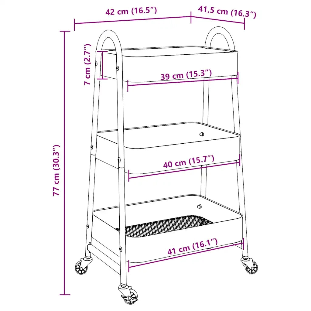 Carrello Portaoggetti a 3 Ripiani Bianco 42x41,5x77 cm Acciaio 4012382