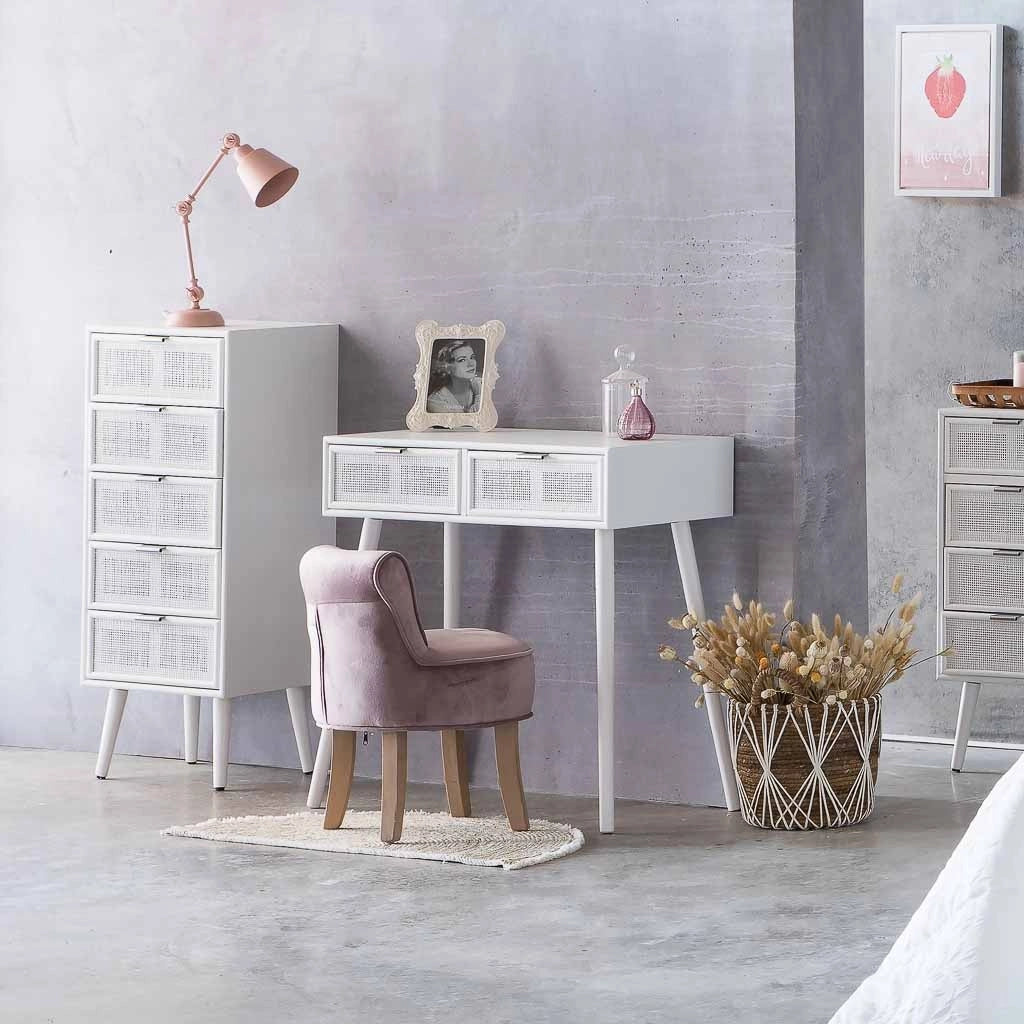 Mobile da ingresso in legno bianco e rete 80x42x79h