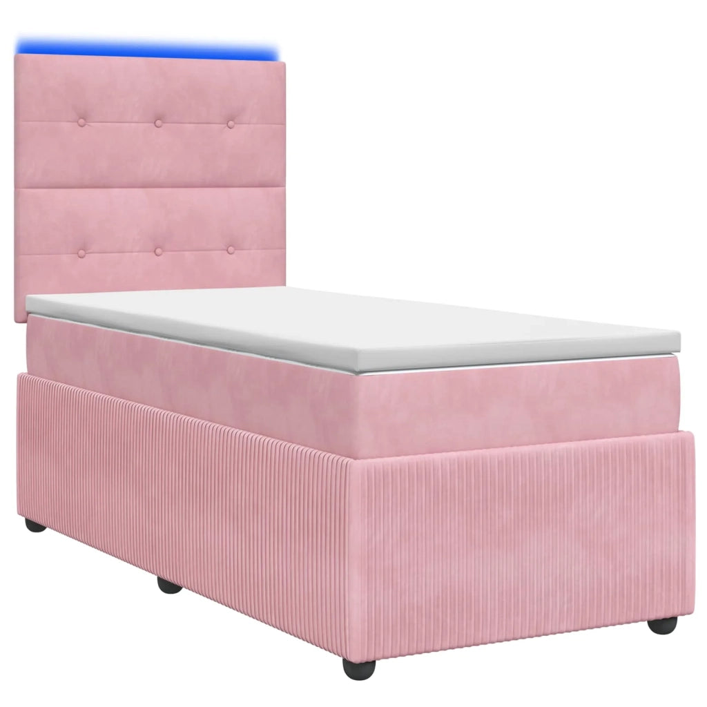 Letto Box Spring LED con Materasso Rosa 100 x 200 cm Velluto 3456016
