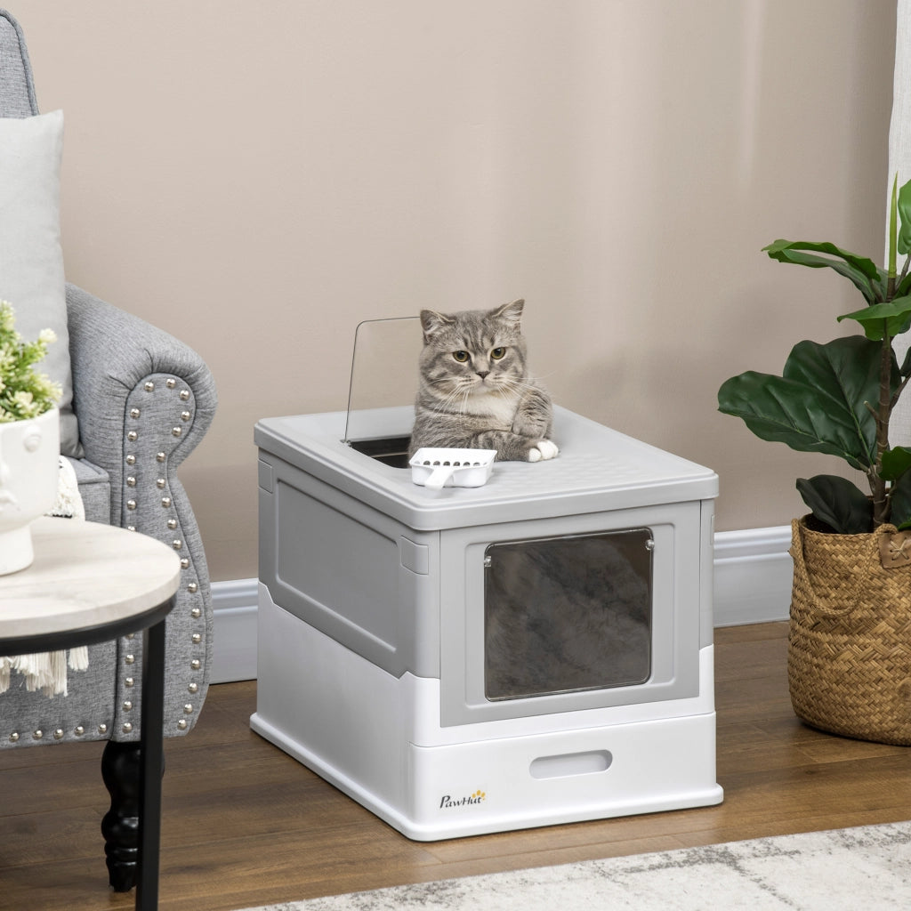 Casetta per Gatti con Pala ¨C Minimal ¨C 47,5x35,5x36,7 cm Grigio e Bianco