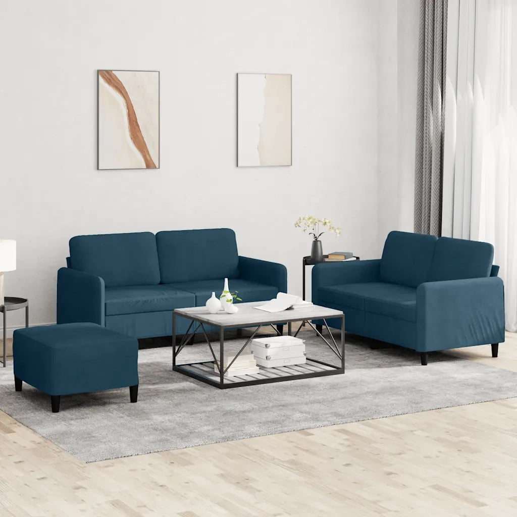 Set di Divani 3 pz Blu in Velluto