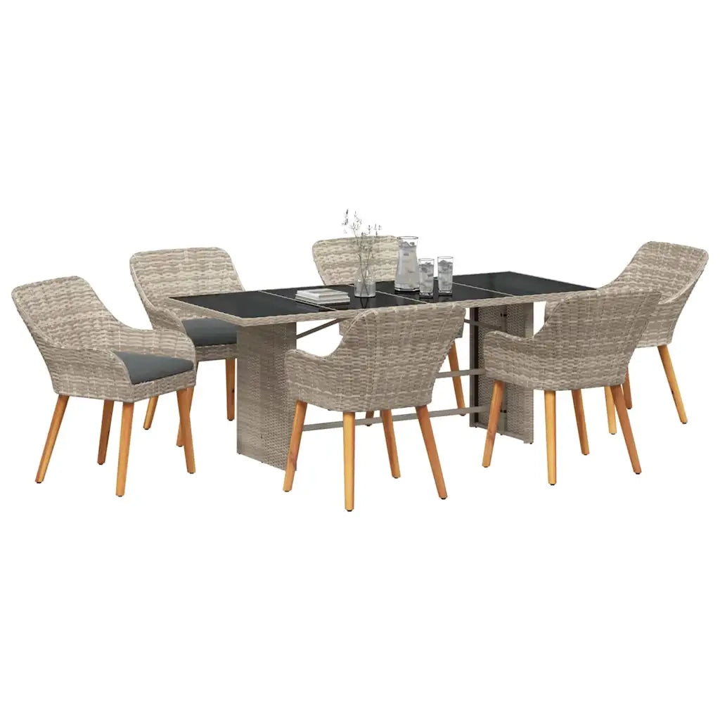 Set da Pranzo per Giardino 7 pcs Grigio chiaro polyrattan