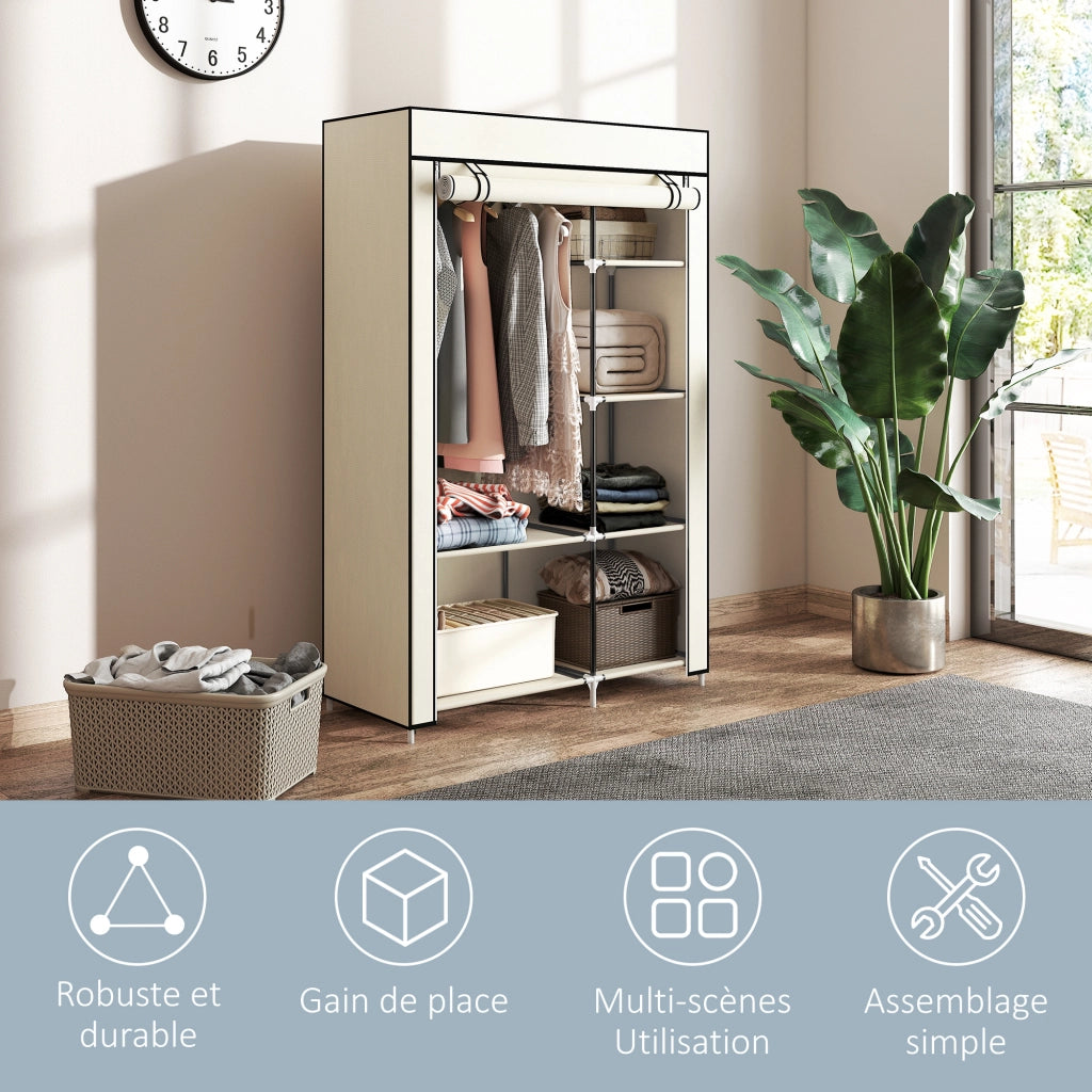Armadio Guardaroba in Tessuto ¨C Xylo ¨C Crema, con Ripiani e Appendiabiti, 103x43x162,5cm