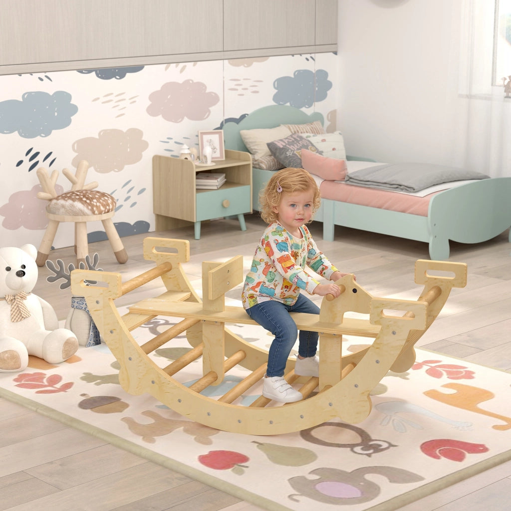 Struttura da arrampicata Montessori 2 in 1 ¨C Xylo ¨C legno naturale 110x52x45 cm per bambini 2-4 anni