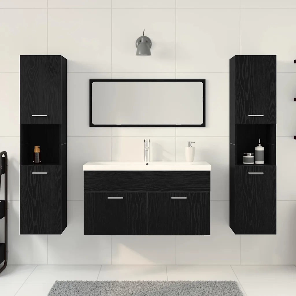 Set di mobili per il bagno 4 pcs Rovere Nero Legno multistrato 3334379