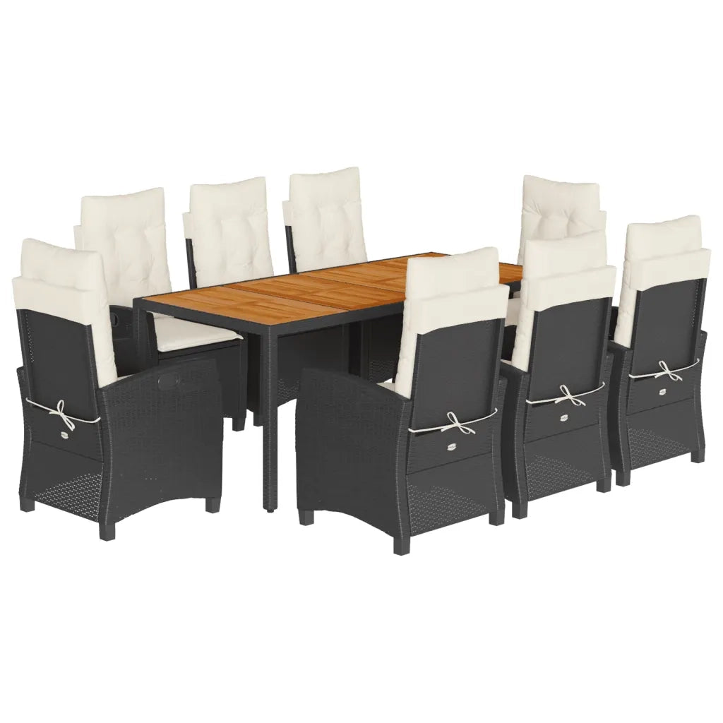 Set da Pranzo da Giardino 9 pz con Cuscini Nero in Polyrattan 3212661