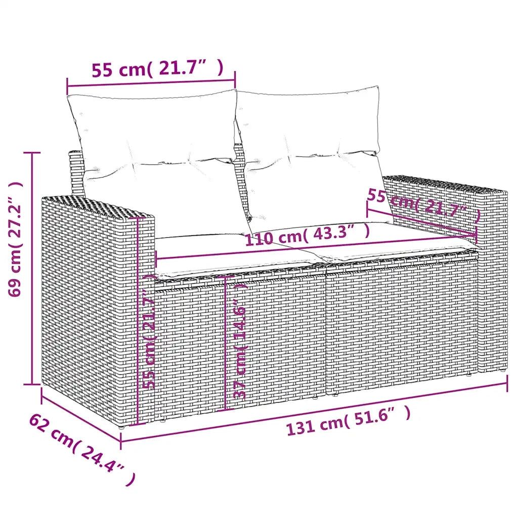 Set Divani da Giardino 10 pz con Cuscini Grigio in Polyrattan 3219451