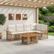 Set Divano da Giardino 6 pz Naturale e Bianco Crema polyrattan 3437978