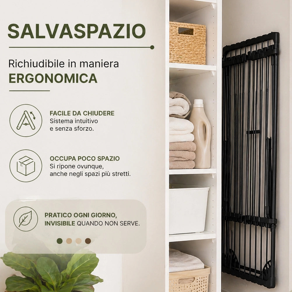Stendibiancheria Allungabile Nero Salvaspazio Stendino Capacità 20kg Estensibile