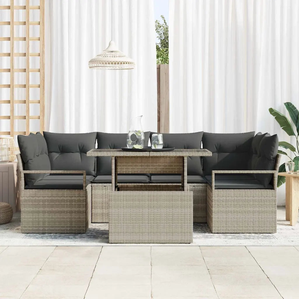Set Divano da Giardino 7 pcs Grigio chiaro polyrattan