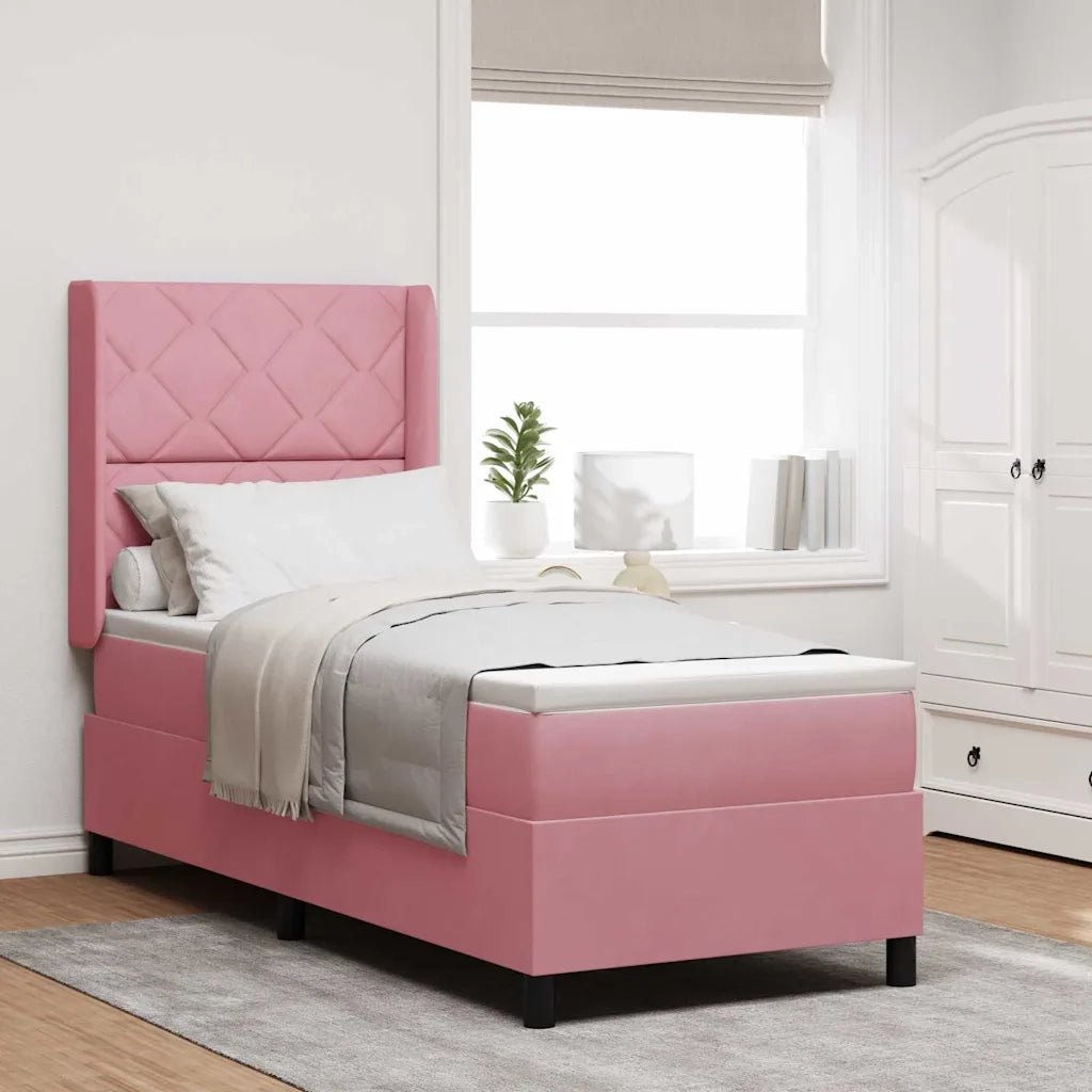 Letto a molle con materasso Rosa 80 x 200 cm Velluto