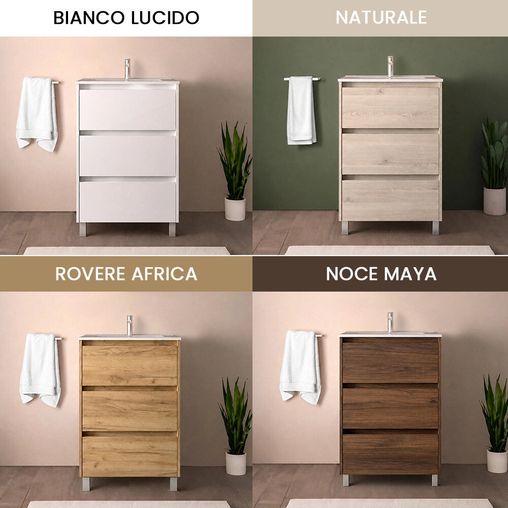 Mobile bagno 60 cm rovere africa con lavabo ad incasso Gaya