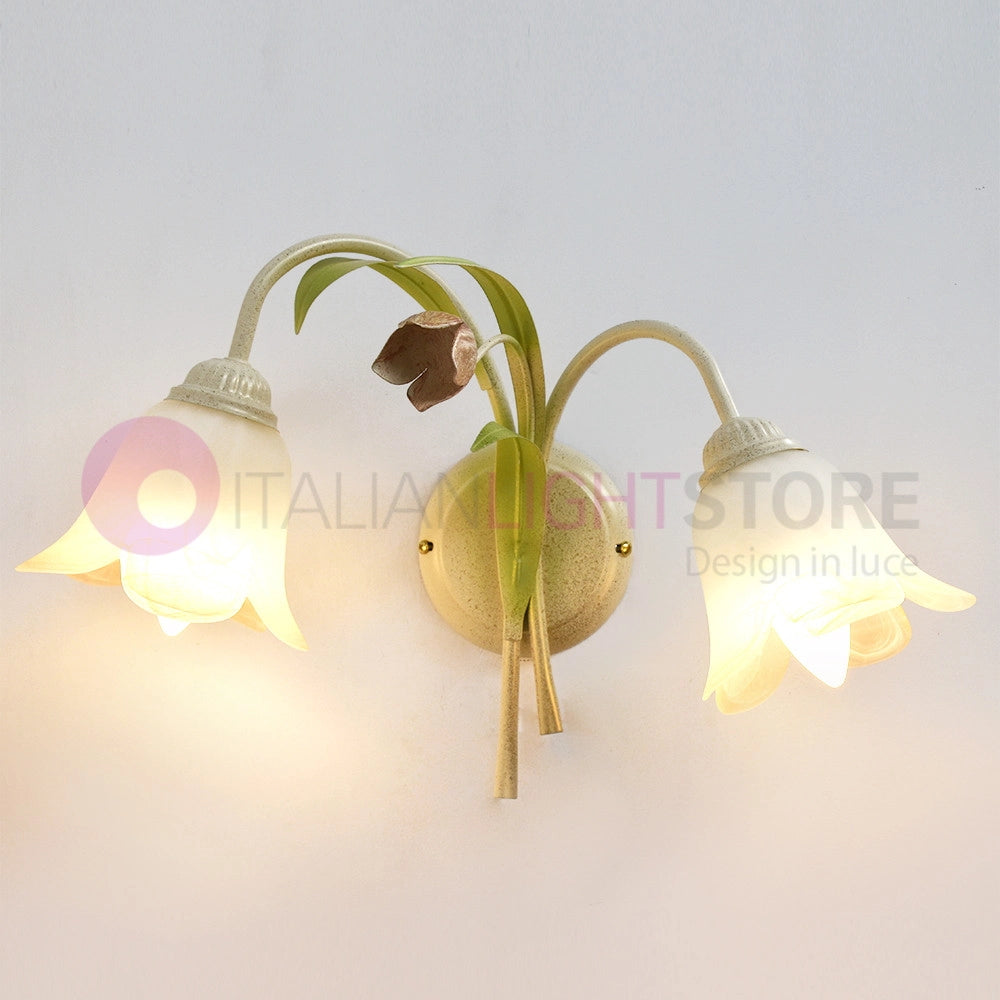 FLORA Applique a 2 Luci in Ferro Decorato Stile Floreale