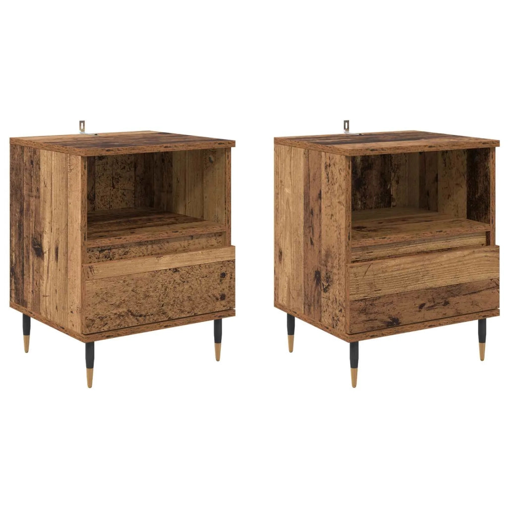 Set di 2 Comodini | Armadio da Notte | Mobiletto da notte Legno vecchio 40 x 35 x 50 cm