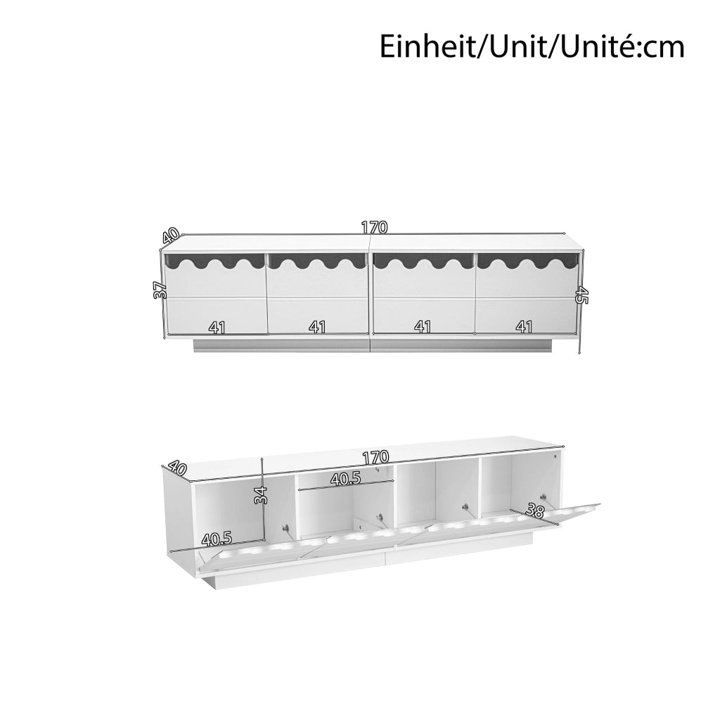 Cassettiera TV bianca in MDF e truciolare lunghezza 170 cm