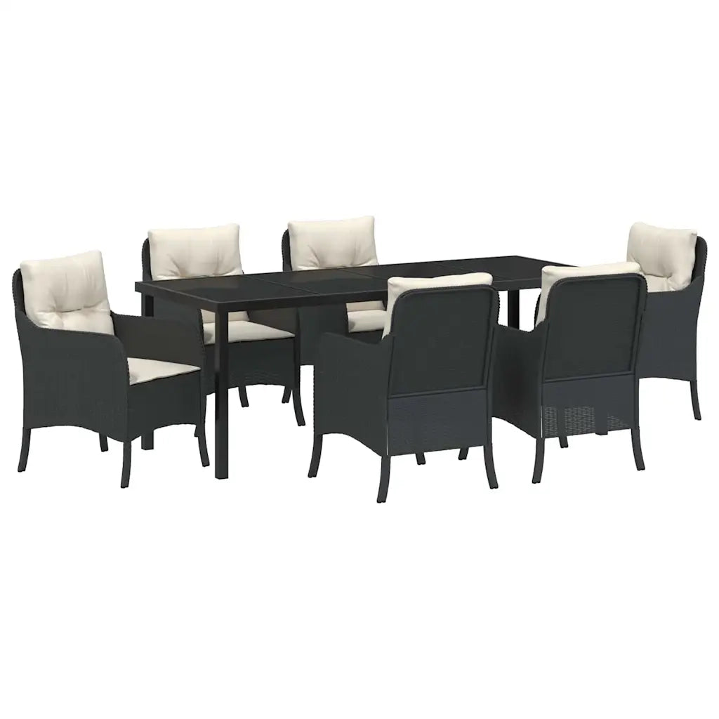 Set da Pranzo per Giardino con cuscino 7 pcs Nero polyrattan 3380146