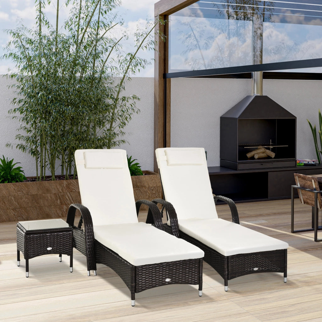 Set da giardino con 2 sdraio e tavolino ¨C zephmum ¨C polyrattan marrone e crema