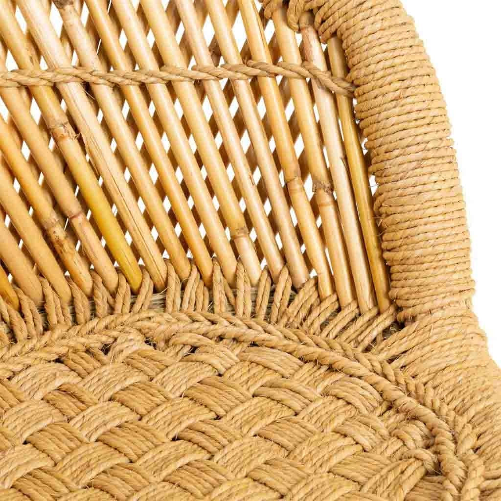 Set di 2 poltrone e sgabello in bambù e corda marrone