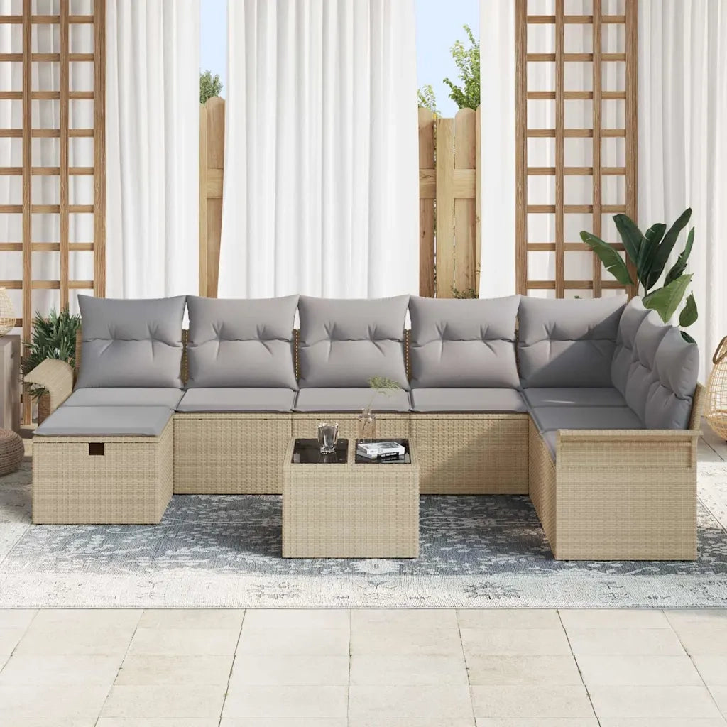 Set Divano da Giardino con cuscino 9 pcs Beige Poly Rattan 3360271