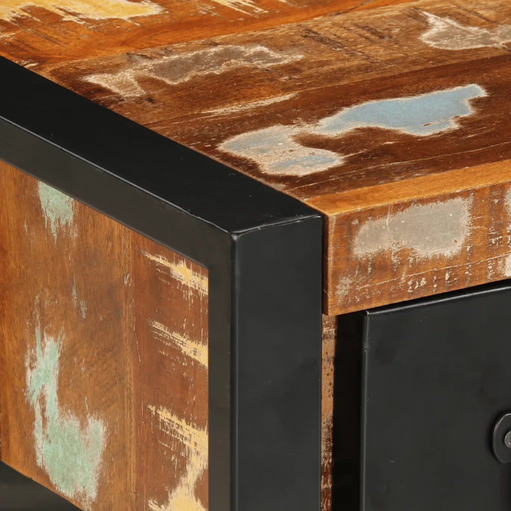 Set di 2 Comodini | Armadio da Notte | Mobiletto da notte Multicolore in Legno Massello di Mango Grezzo