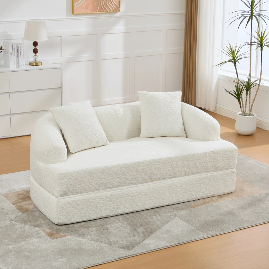 Divano letto 2 posti - con funzione letto e schienali separati - in chenille beige