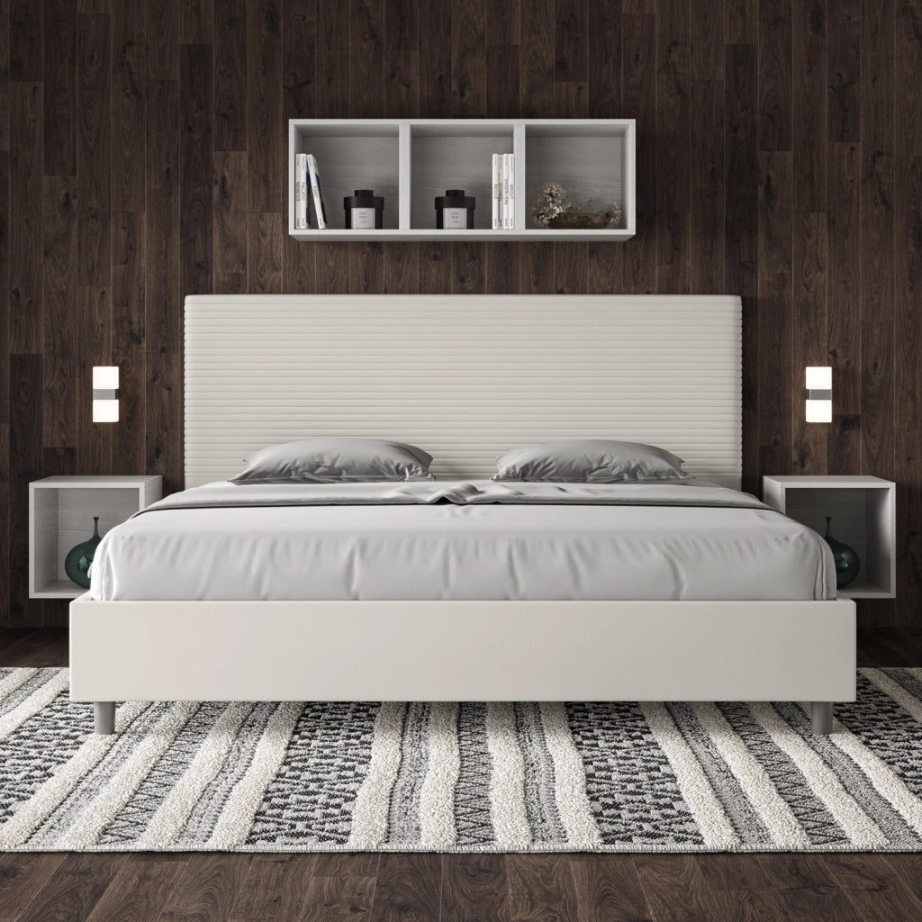 BS COM Letto matrimoniale king size contenitore imbottito 190x200 similpelle bianco