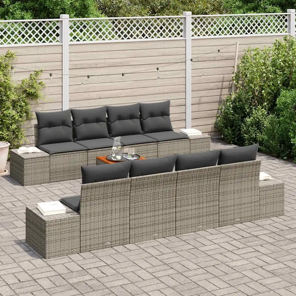 Set Divano da Giardino con cuscino 9 pcs Grigio polyrattan