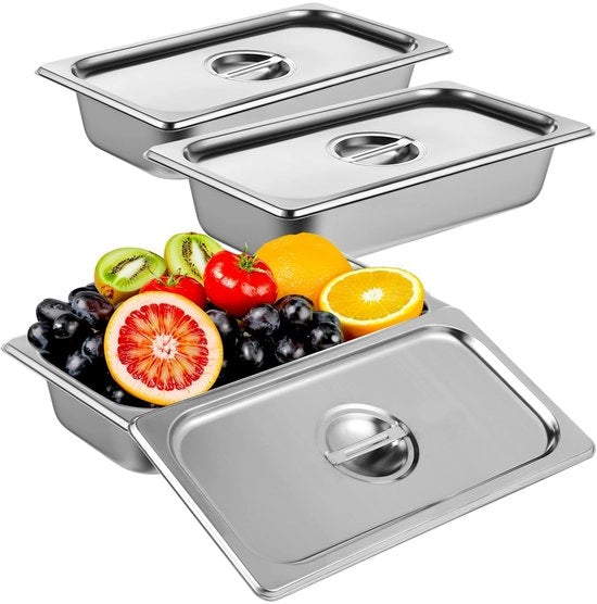 Set di 3 contenitori per pane, cassetta per pane con coperchio in acciaio inossidabile, 32,5×17,5×6,5 cm contenitori per frutta e verdura, contenitori per alimenti per filetti di pesce e pollo