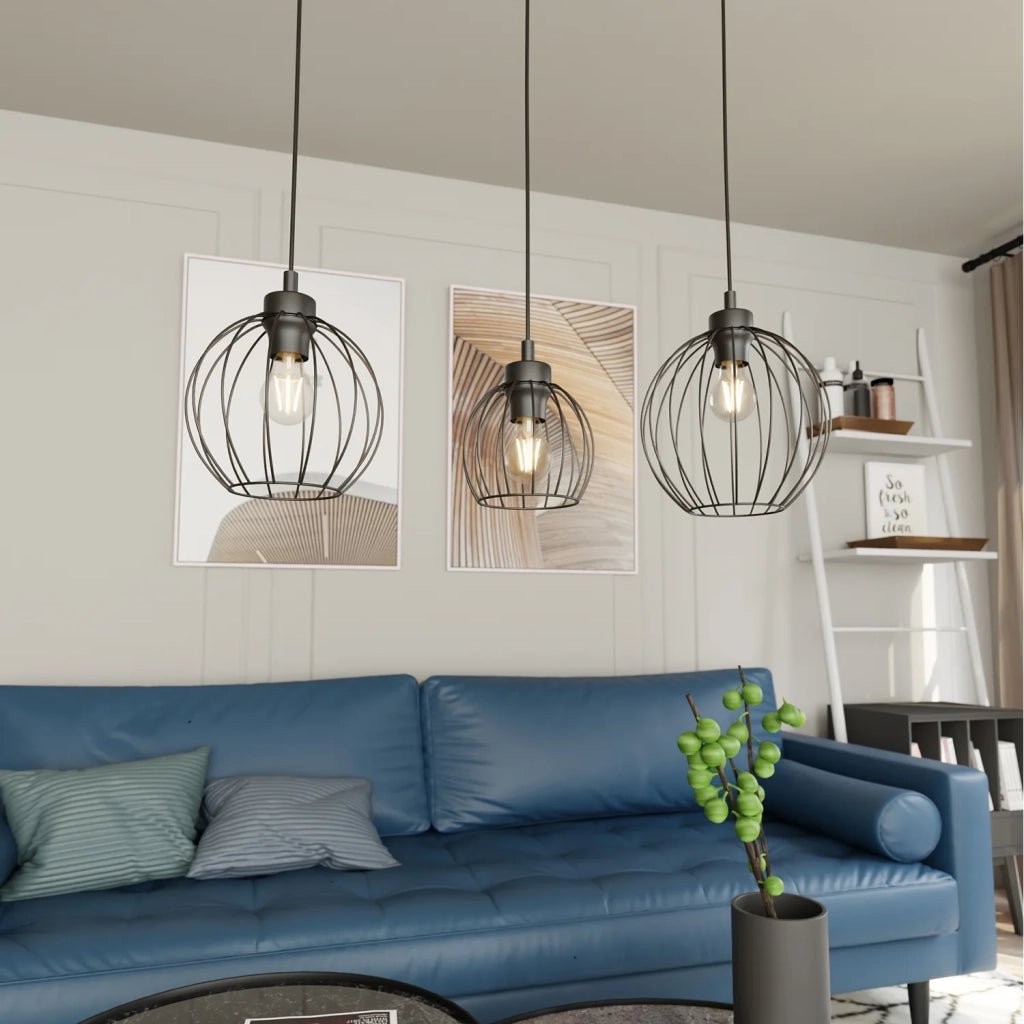 Sospensione Minimal Industrial Hathor 3 Luci Lineari Nera