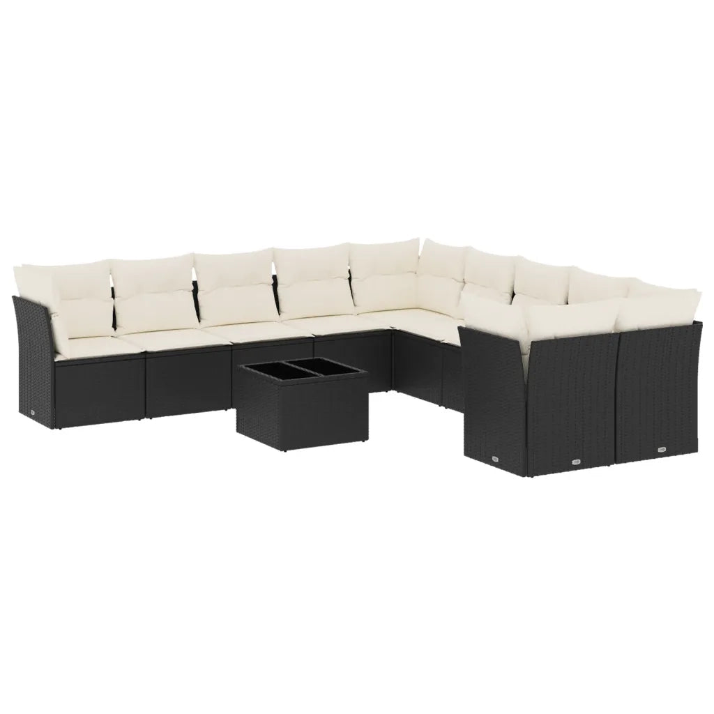 Set Divani da Giardino 11 pz con Cuscini in Polyrattan Nero 3250085