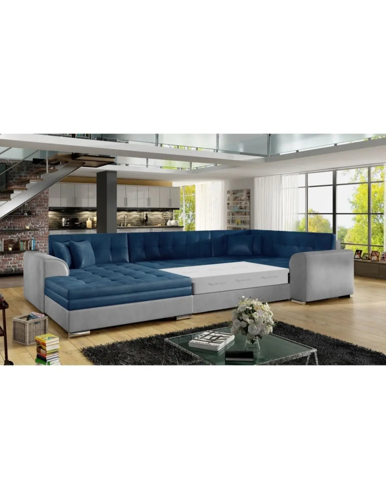 Divano panoramico convertibile CALDERO 5 posti blu navy e grigio - angolo sinistro