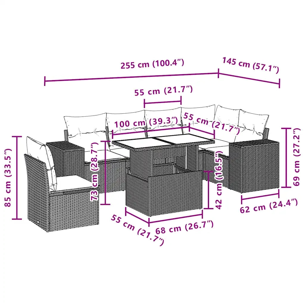 Set Divani da Giardino 7 pz con Cuscini Marrone in Polyrattan 3269203