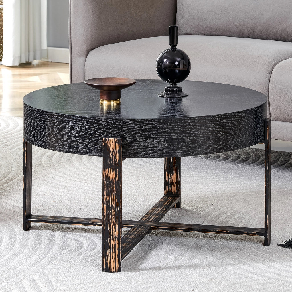 TAVOLINO ROTONDO DA SALOTTO 68 cm Nero in MDF e Metallo
