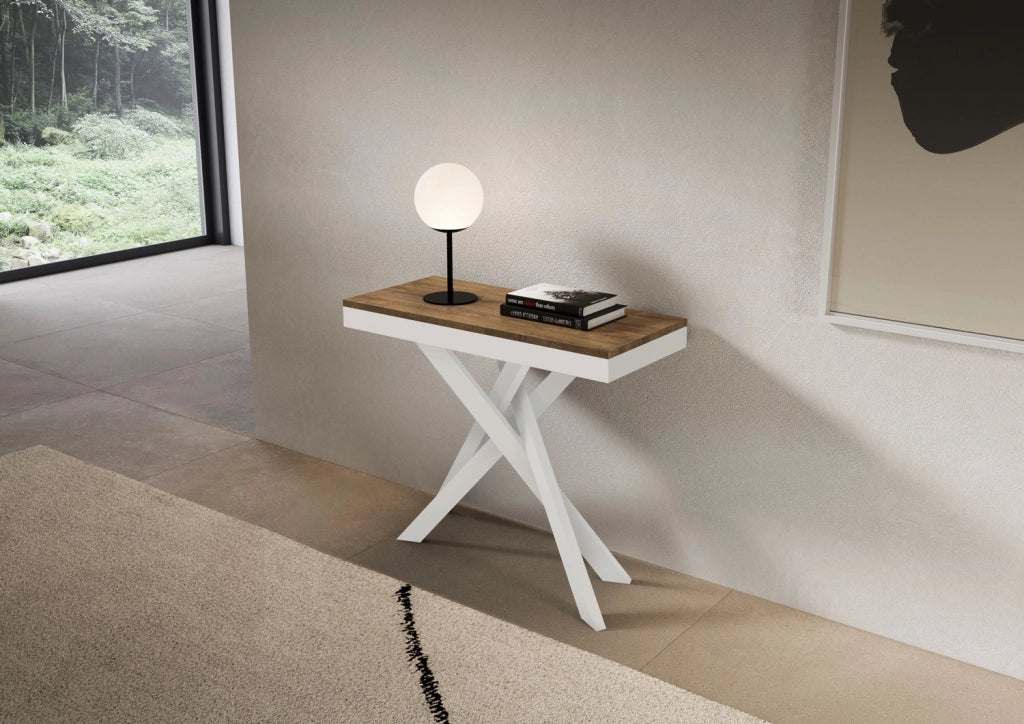 Consolle allungabile 90x40/300 cm Sakuro Evolution Noce gambe bianche