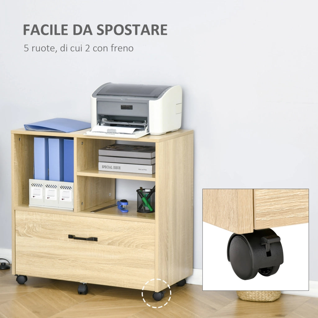 Cassettiera Mobile con Ruote Porta Stampante ¨C Xylo ¨C 5 Ruote, Cassetto e Ripiano, Legno, 77x40x73cm