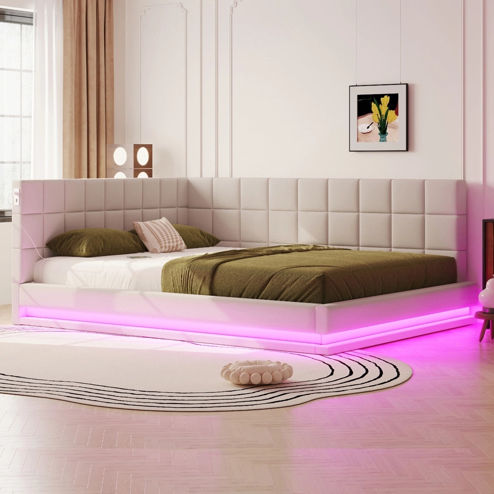 Divano letto - Xylo - 160x200 cm LED USB velluto beige