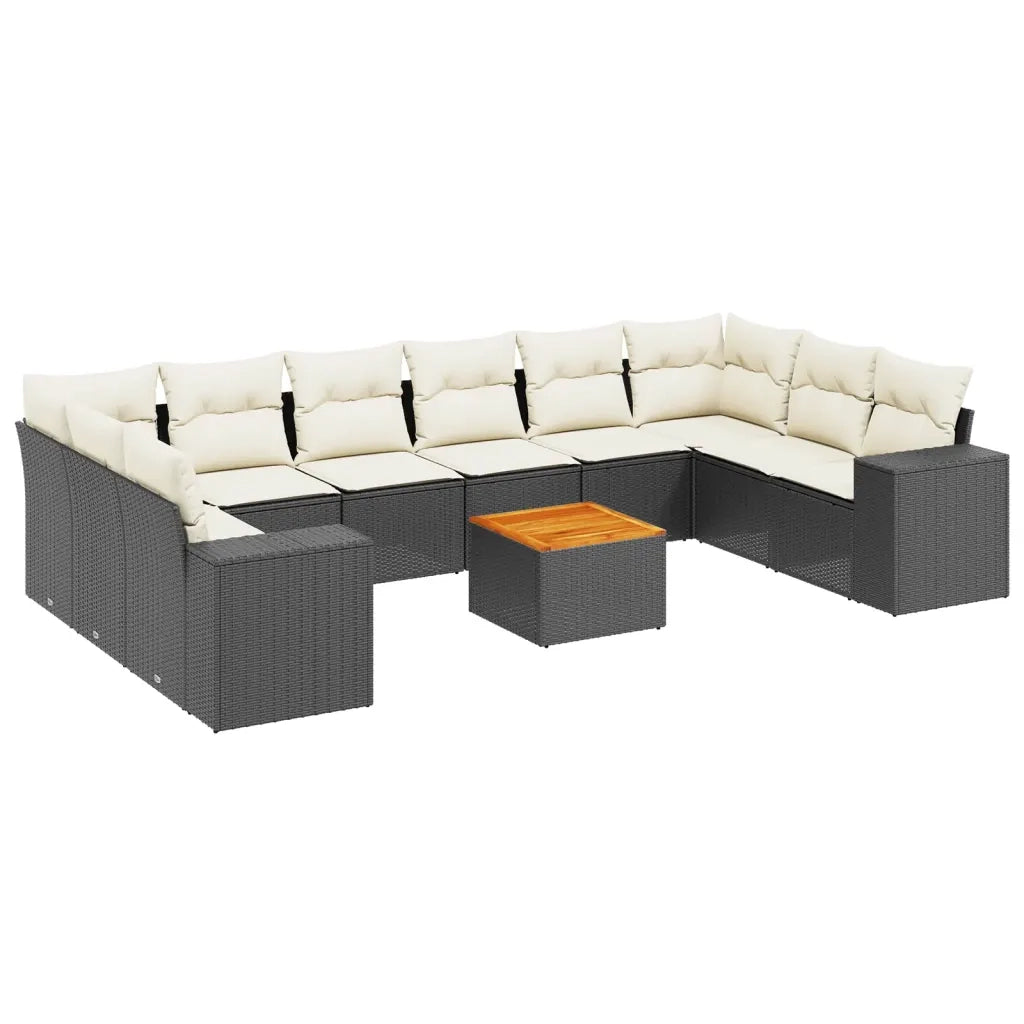 Set Divani da Giardino 11 pz con Cuscini in Polyrattan Nero