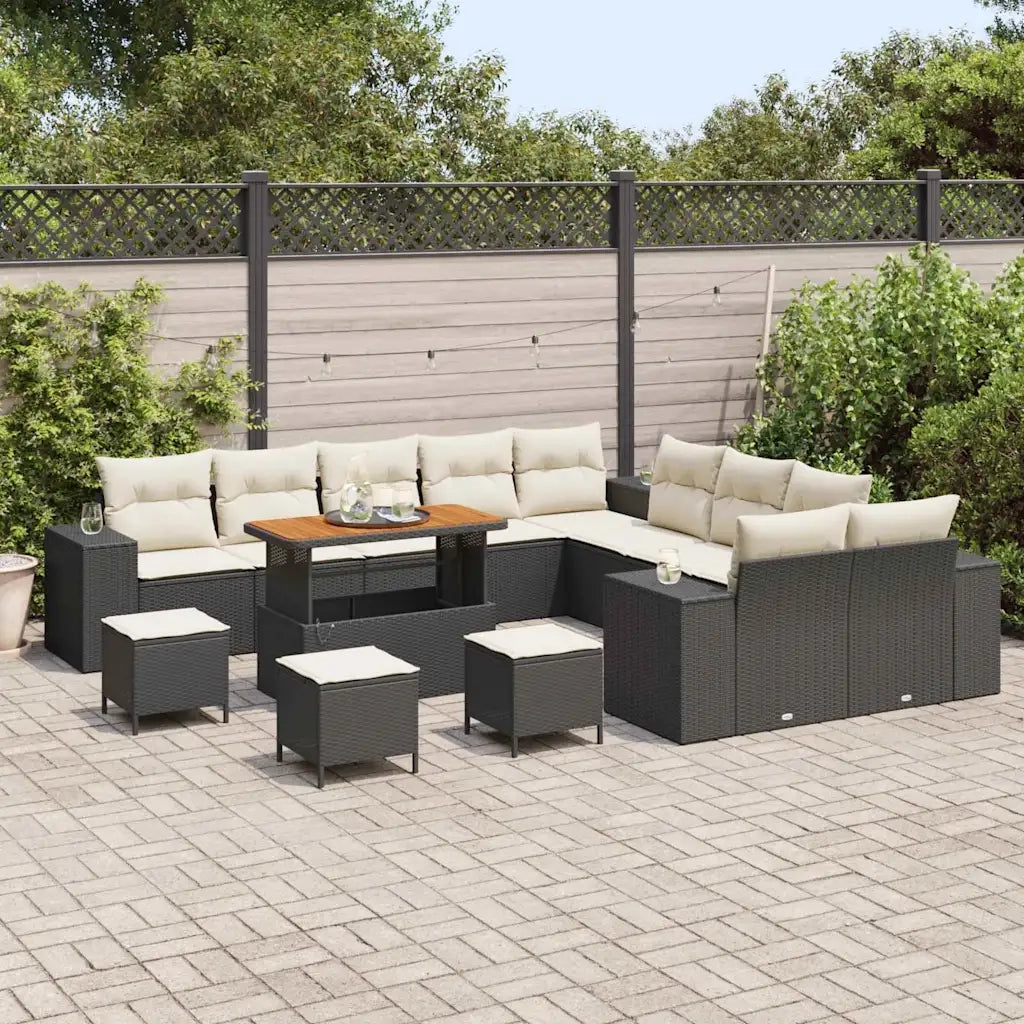 Set Divano da Giardino con cuscino 14 pcs Nero polyrattan 3362070