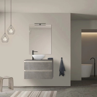 Mobile bagno sospeso 80 cm grigio cemento con top e specchio tondo Master