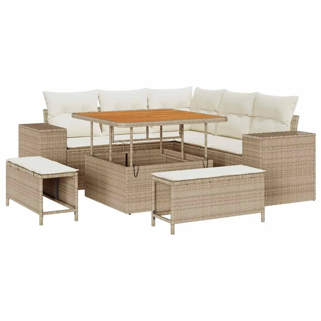 Set Divano da Giardino con cuscino 8 pcs Beige polyrattan
