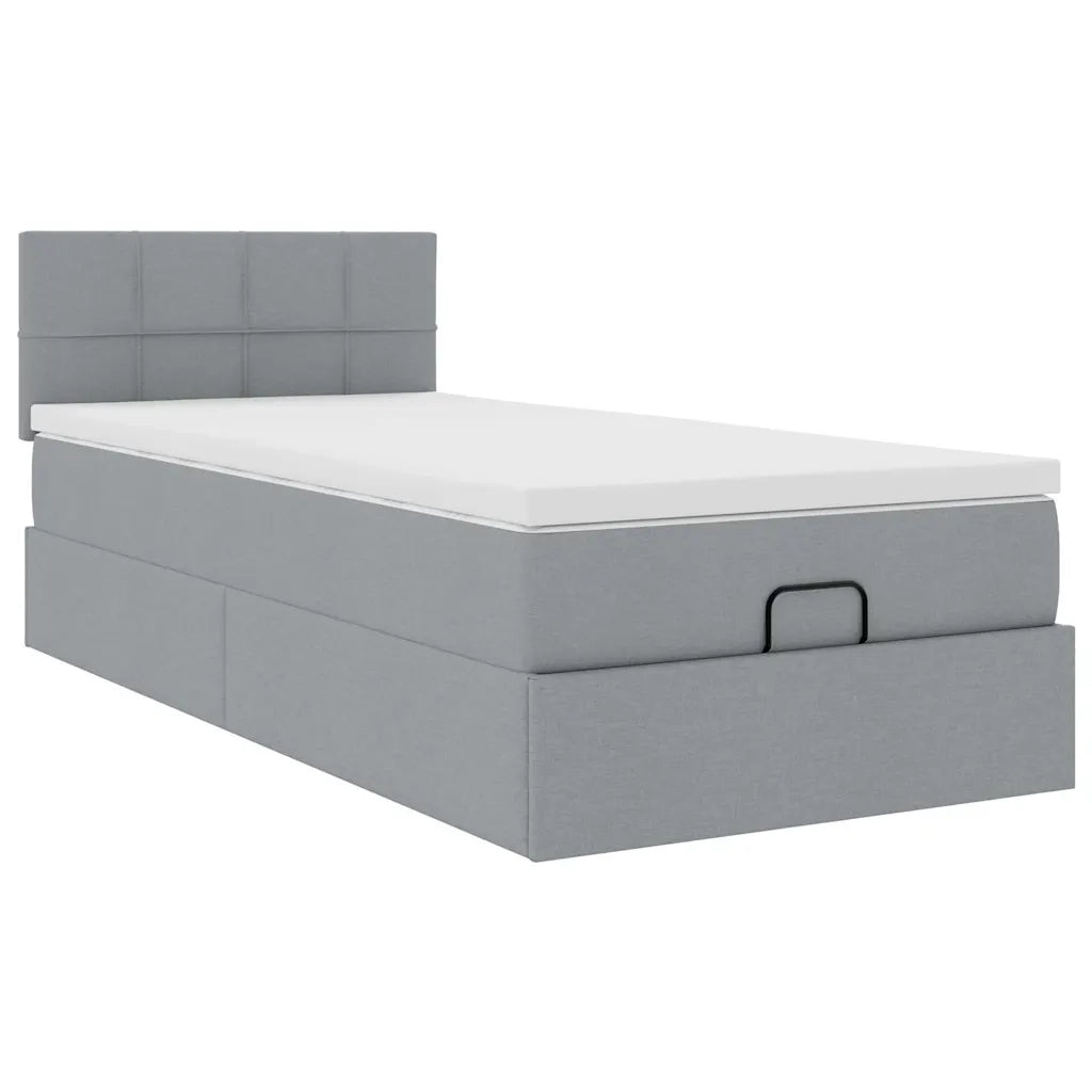 Pouf Letto con Materasso e LED Grigio Chiaro 90x200 cm Tessuto