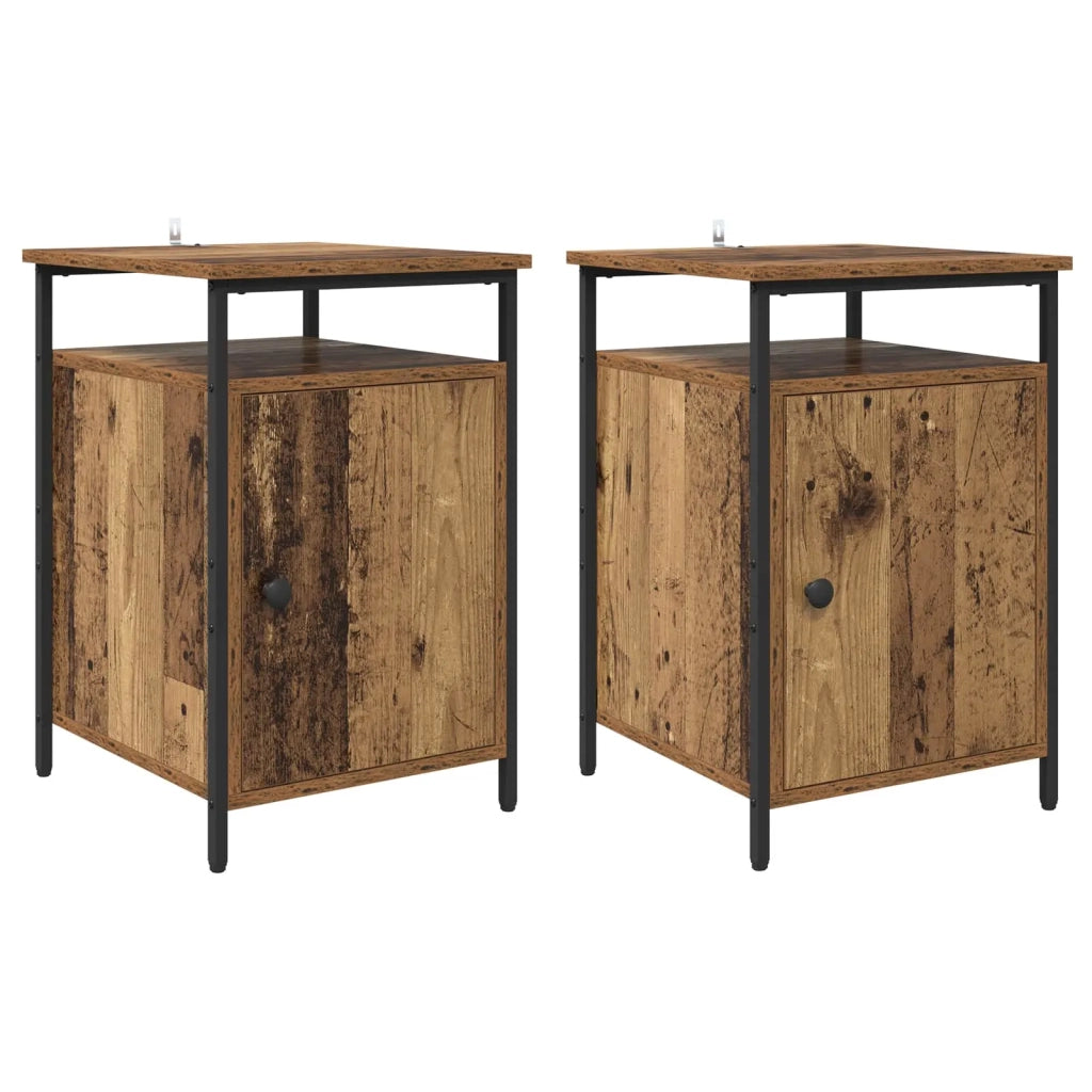 Set di 2 Comodini | Armadio da Notte | Mobiletto da notte Legno vecchio 40 x 42 x 60cm