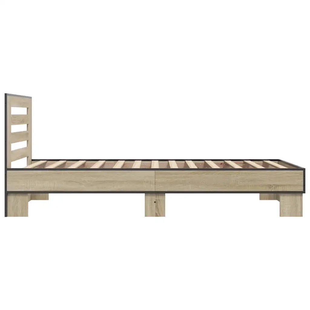 Letto singolo | Letto per adulti | Giroletto Rovere Sonoma 75x190cm in Legno Multistrato e Metallo